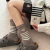 Wollsocken für Damen im Herbst und Winter Wadenlange Socken mit Fleece und Verdickung Warm und niedlich Welpen Gestreifte Damensocken