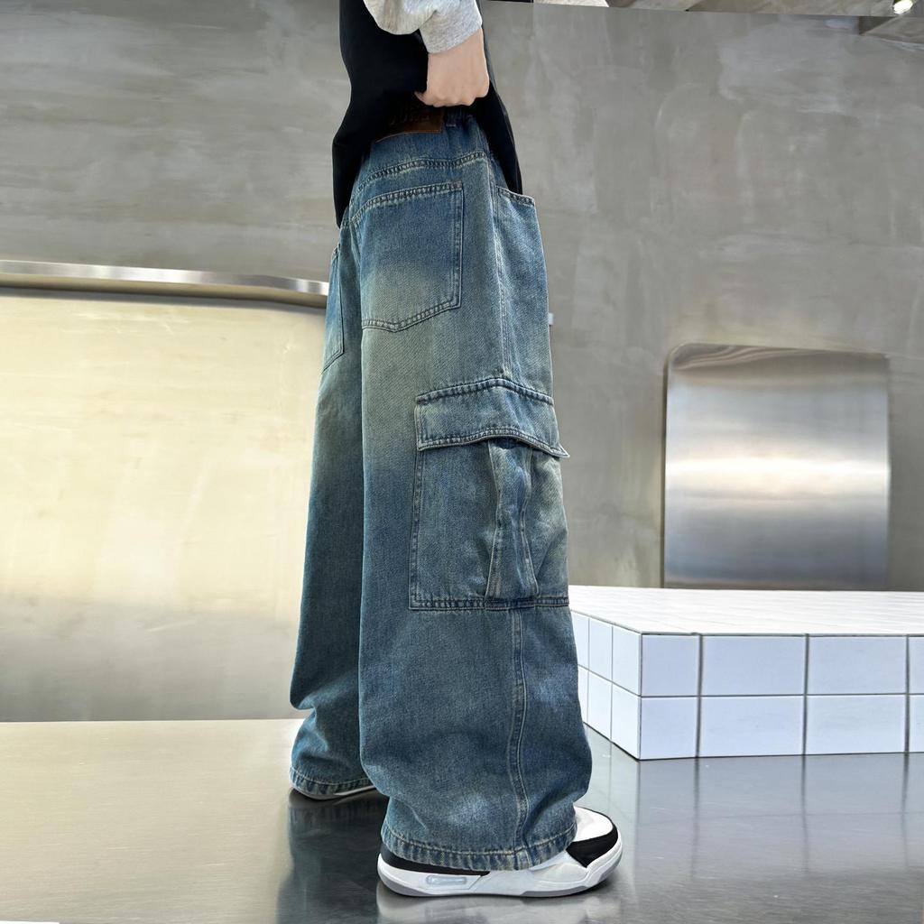 Boys' Soft Denim Jeans - Spring & Autumn 2025 Korean Style Straight-Leg Trendy Loose-Fit Workwear Pants