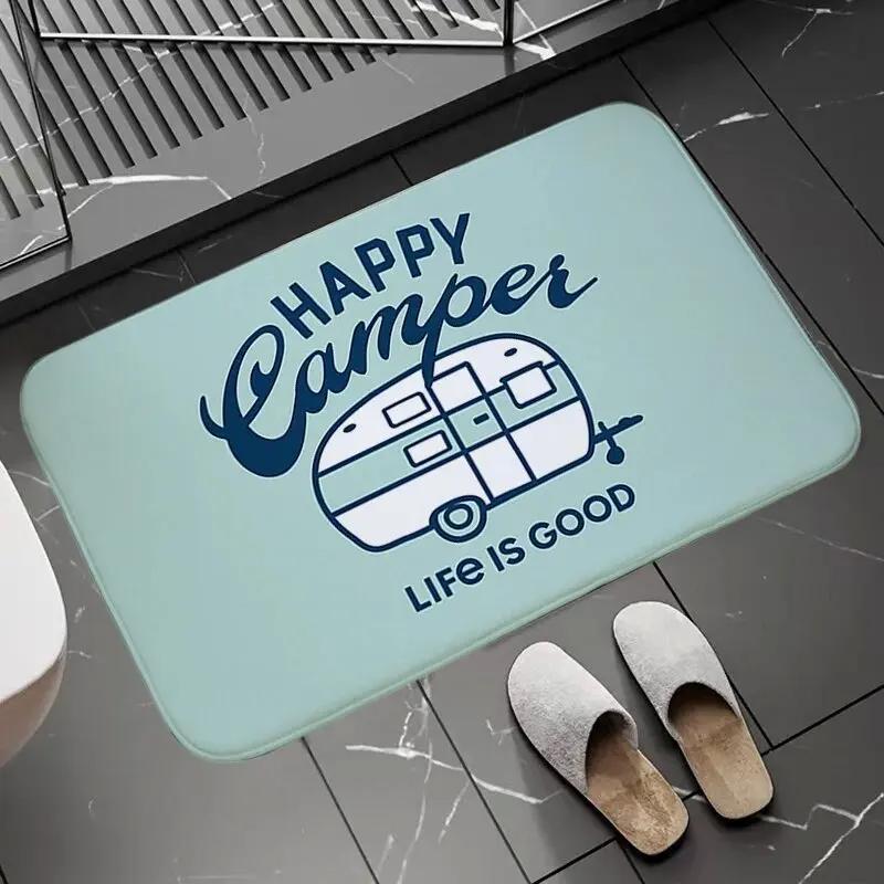 

Non-slip and Washable Kitchen Mat Happy Campers Balcony Hallway Floor Bath Carpet Absorbent Bathroom Rug Prayer Mats Doormats 40x60cm 16x24 inch