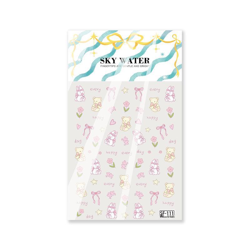 Sky Tulip 3D Bunny & Bear Nail Stickers - Cute Cartoon DIY Embossed Designs