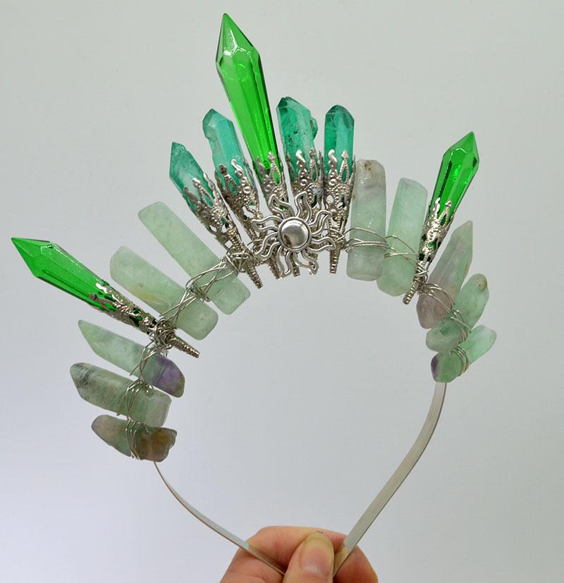 Retro Silver Moon Crystal Glass Crown Headband