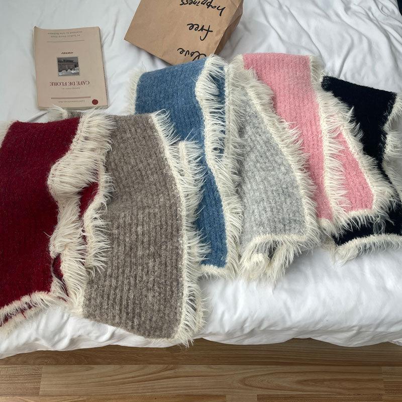 Soft Wool Blend Scarf Korean Style Autumn Winter Warm Knit Plush Premium Yarn Neck Warmer