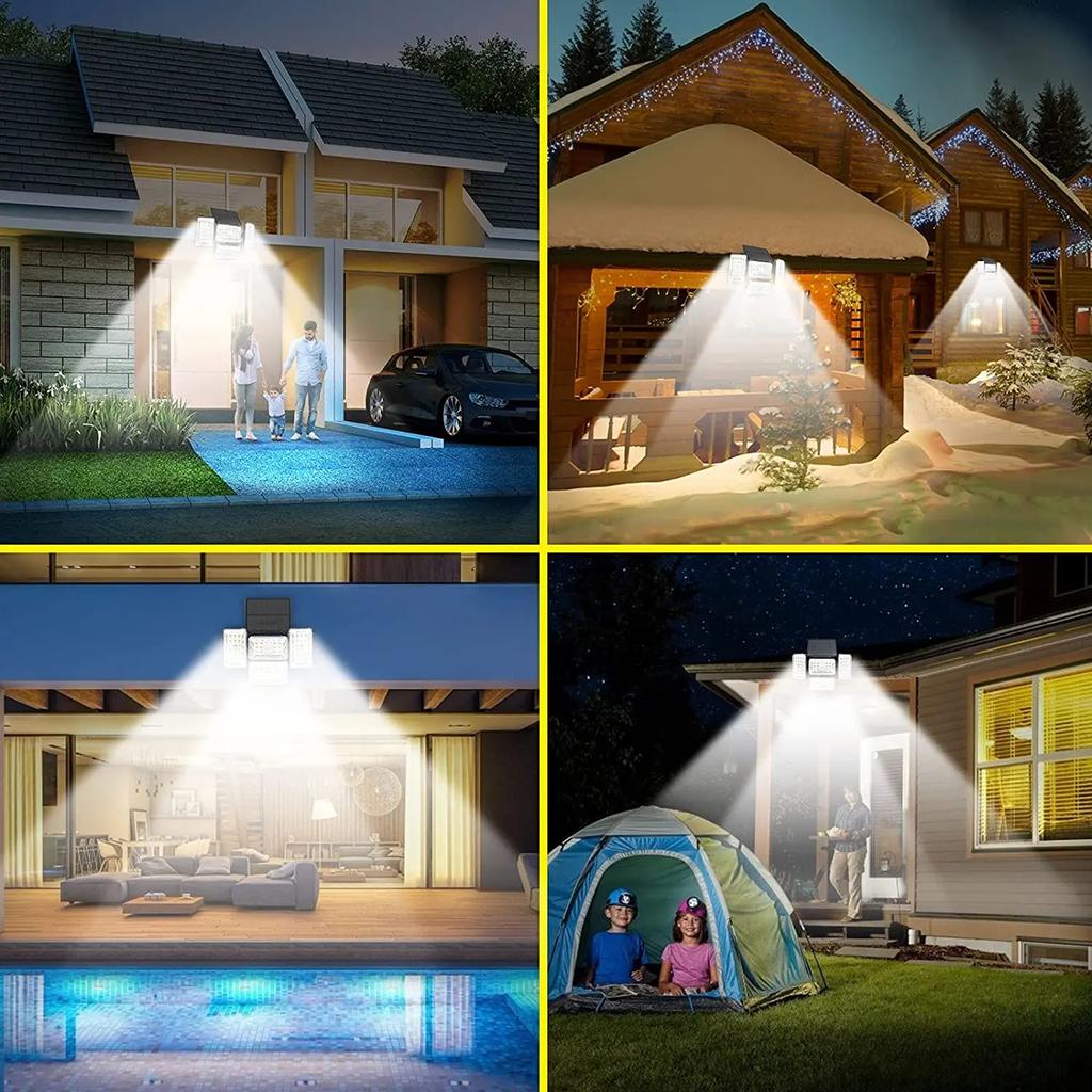 LED Solarleuchte 242LED Außen Bewegungssensor Sicherheitslampe 4 Verstellbare Köpfe 270° Weitwinkel Flutlichter Für Garage Hoflampe