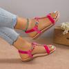 Bohemian Flat-bottomed Student Beach Sandals Women's Summer New Large-size Colorful Open-toed Rhinestone Women's Sandals
