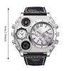 Large Dial Dual Time Zone Watch PU Leather Strap Men's Watch Top Brand Sport Wristwatch  Men