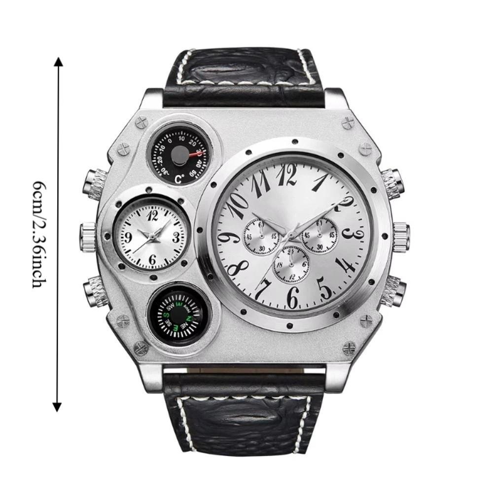 Large Dial Dual Time Zone Watch PU Leather Strap Men's Watch Top Brand Sport Wristwatch Men