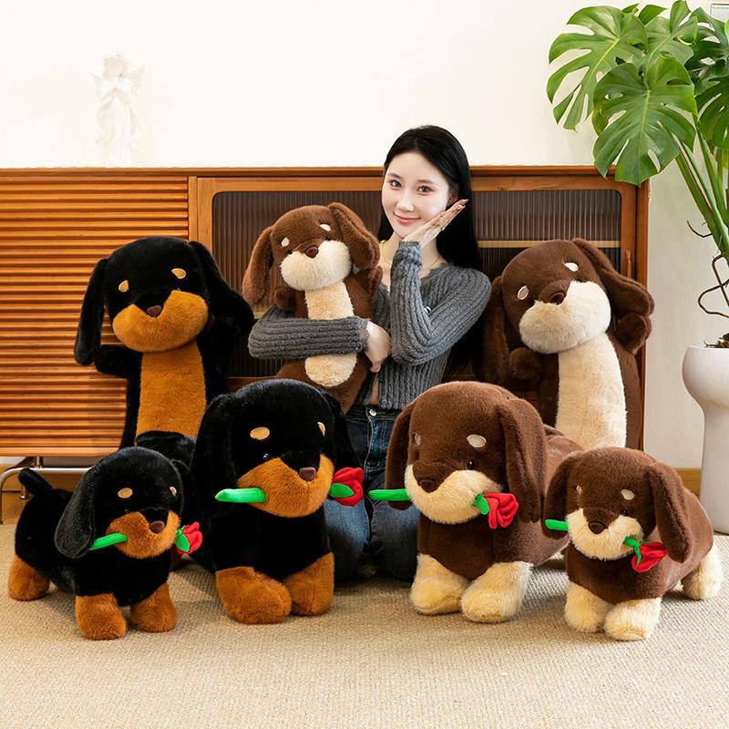 New Cute Rose Dachshund Puppy Girl Office Nap Pillow Cute Plush Toy Doll