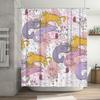 Adorable Floral Cat Printed Shower Curtain for Bathroom Decoration Pink Purple Yellow White Colorful Flowers Octopus Design Patt