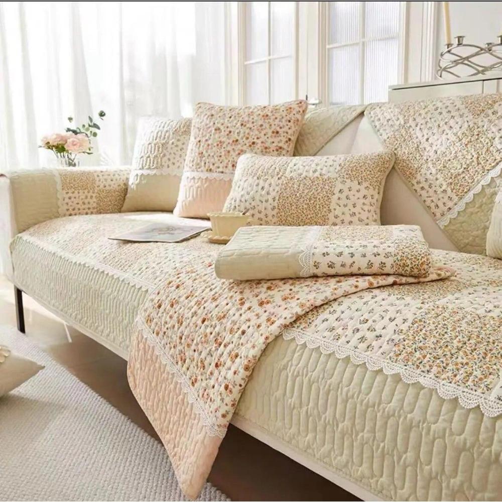 Small Floral Pattern Pure Cotton Sofa Towel Lace Edge Pastoral Style Sofa Cover Pillowcase Four Seasons Universal Settee Cushion