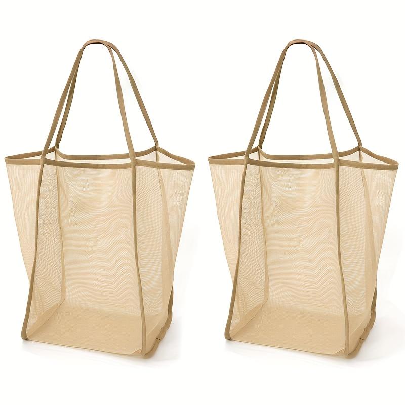 2pcs Large Capacity Mesh Beach Tote | Durable, Solid Color Black with Sturdy Handles, Suitable for Travel, Beach, Vacation, and Camping