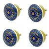 Ceramic Knobs Drawer Pulls for Cabinets and Cupboards (38mm, Gold Multicolour) - Pack of 4 Knobs (Blue Mandala)