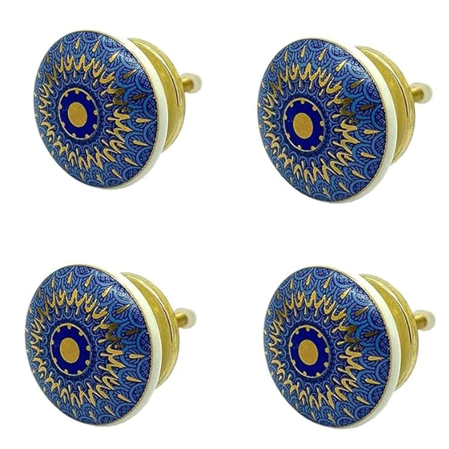 

Ceramic Knobs Drawer Pulls for Cabinets and Cupboards (38mm, Gold Multicolour) - Pack of 4 knobs (Blue Mandala)