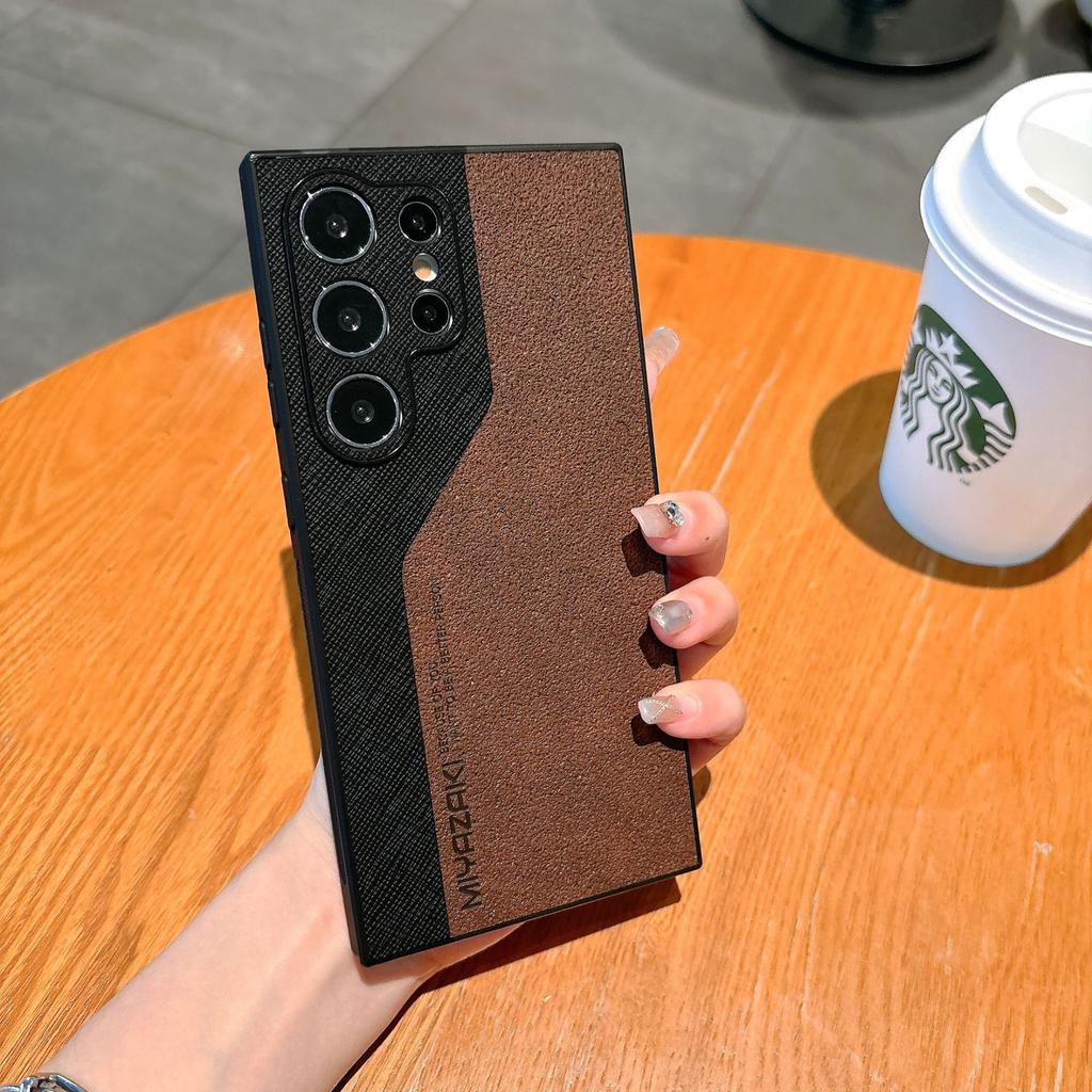 Suitable for Samsung S25ultra Leather Matte Mobile Phone S23plus Color Blocking Lambskin Simple S24 Contrasting Color Case