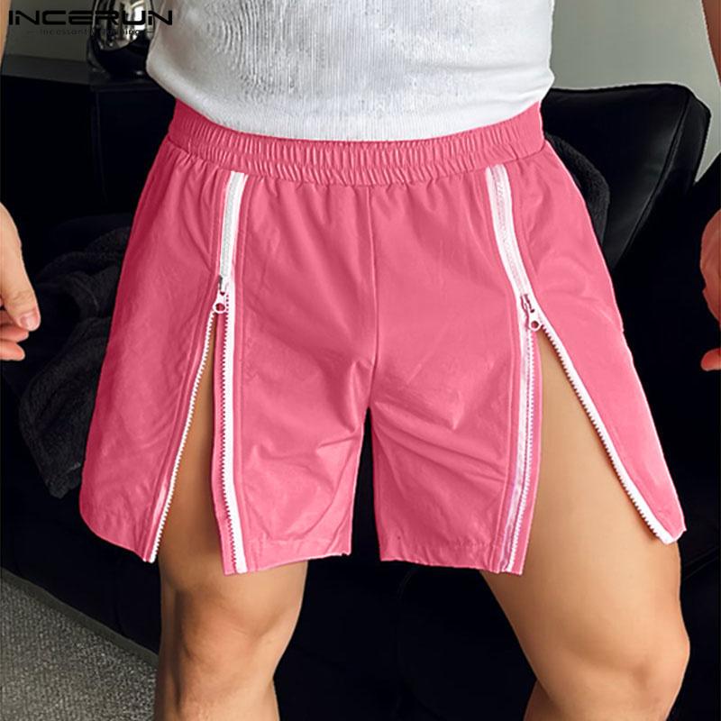 INCERUN Men Elastic Waist Zipper Split Shorts Sport Homewear Mini Pants