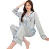 Ice Silk High-end Butterfly Pajamas Summer New Girlfriends Clothing Loungewear Long-sleeved Trousers Set Can Be Worn Outside Spring and Autumn