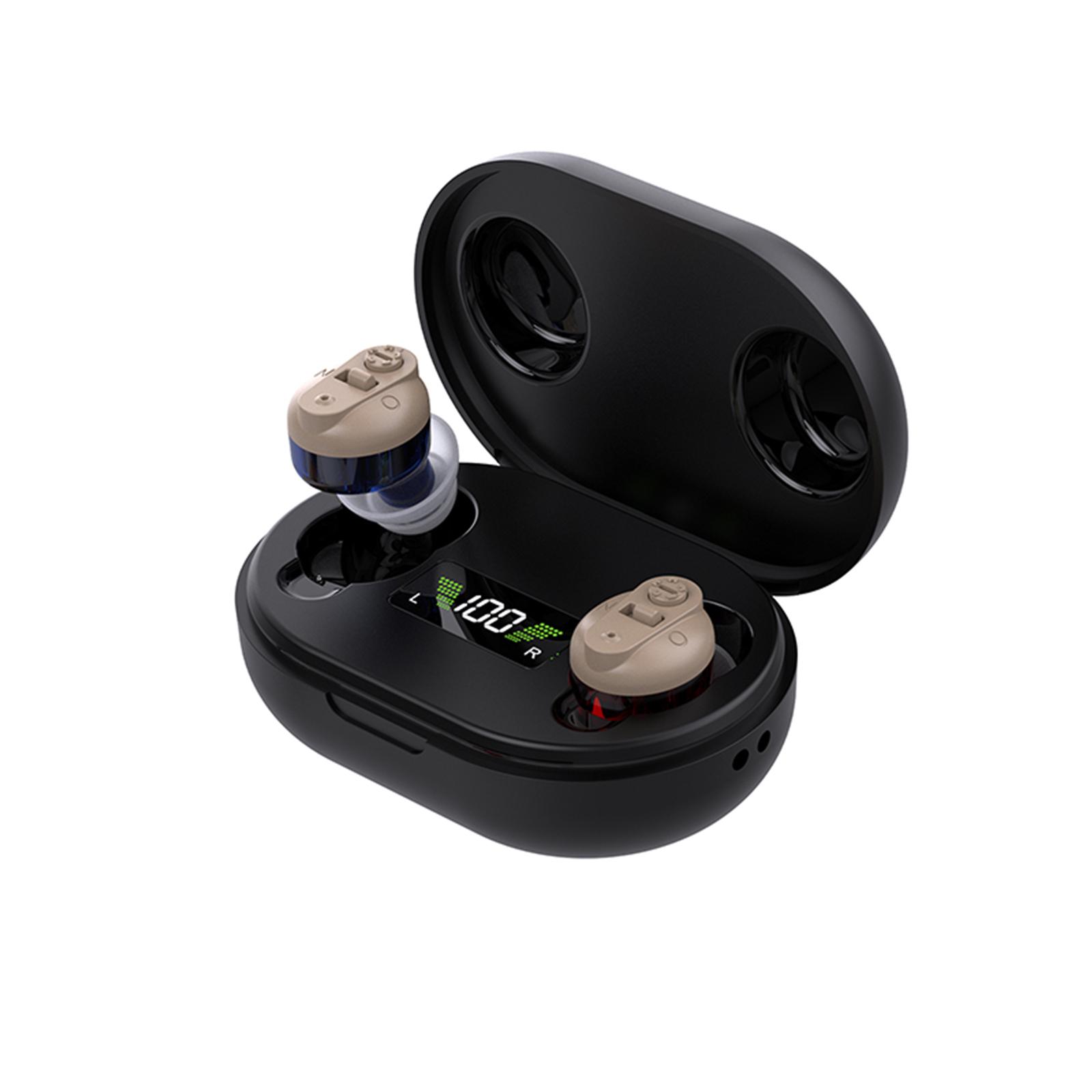 

Слуховой аппарат Перезаряжаемый Усилитель слуха с портативным зарядным кейсом Адаптивное подавление обратной связи Регул красный/синий