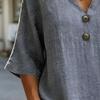 Women Tops Loose Fit V Neck 3/4 Sleeves Pullover Tops Button Decor Pure Color Summer Casual T-shirt Daily Wear