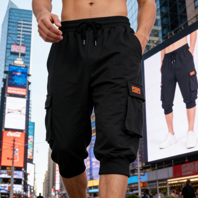 Men s Multi-Pocket Cargo Cropped Jogger Shorts S