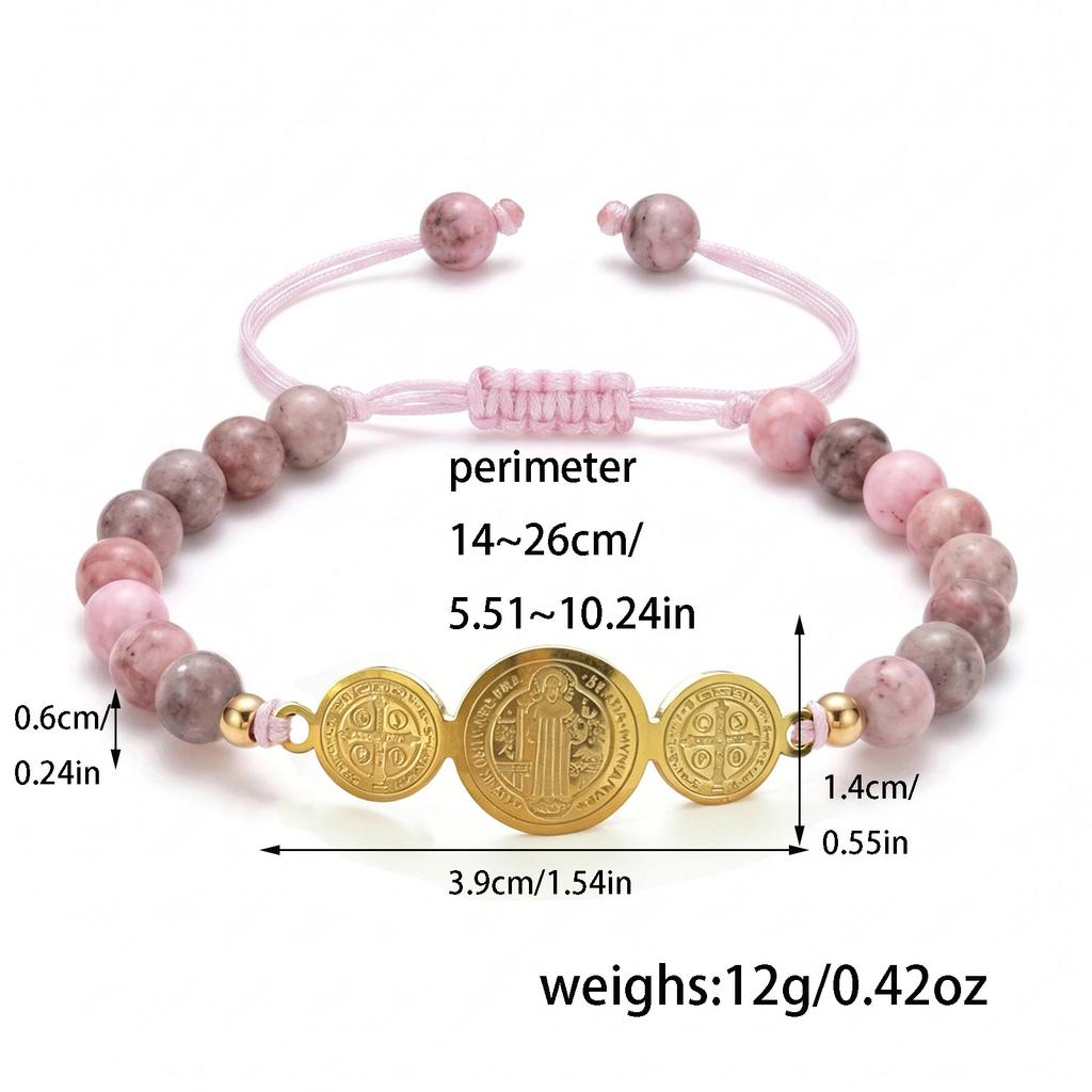 Waterproof Natural Stone Religious Bracelet Stainless Steel  Charm Braided Adjustable Women Jewelry