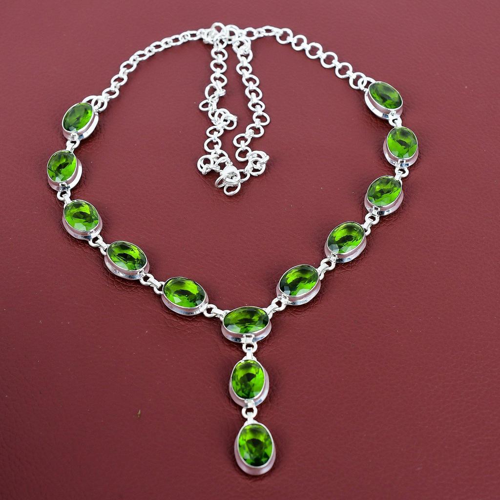 Faceted Peridot Necklace 925 Sterling Silver Necklace Adjustable Chain Necklace Very Pretty Gemstone Jewelry Handmade Necklace Gifts for Mom