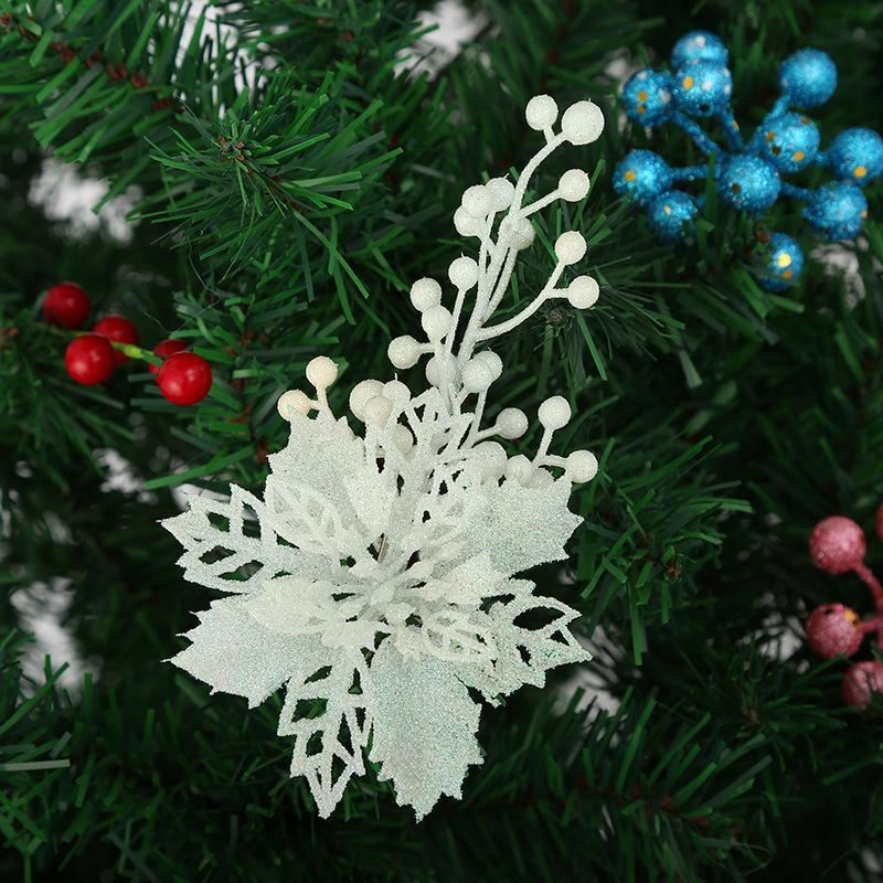 Multi-Color Christmas Flower Ornament with Fruit Skewer for Tree Decoration