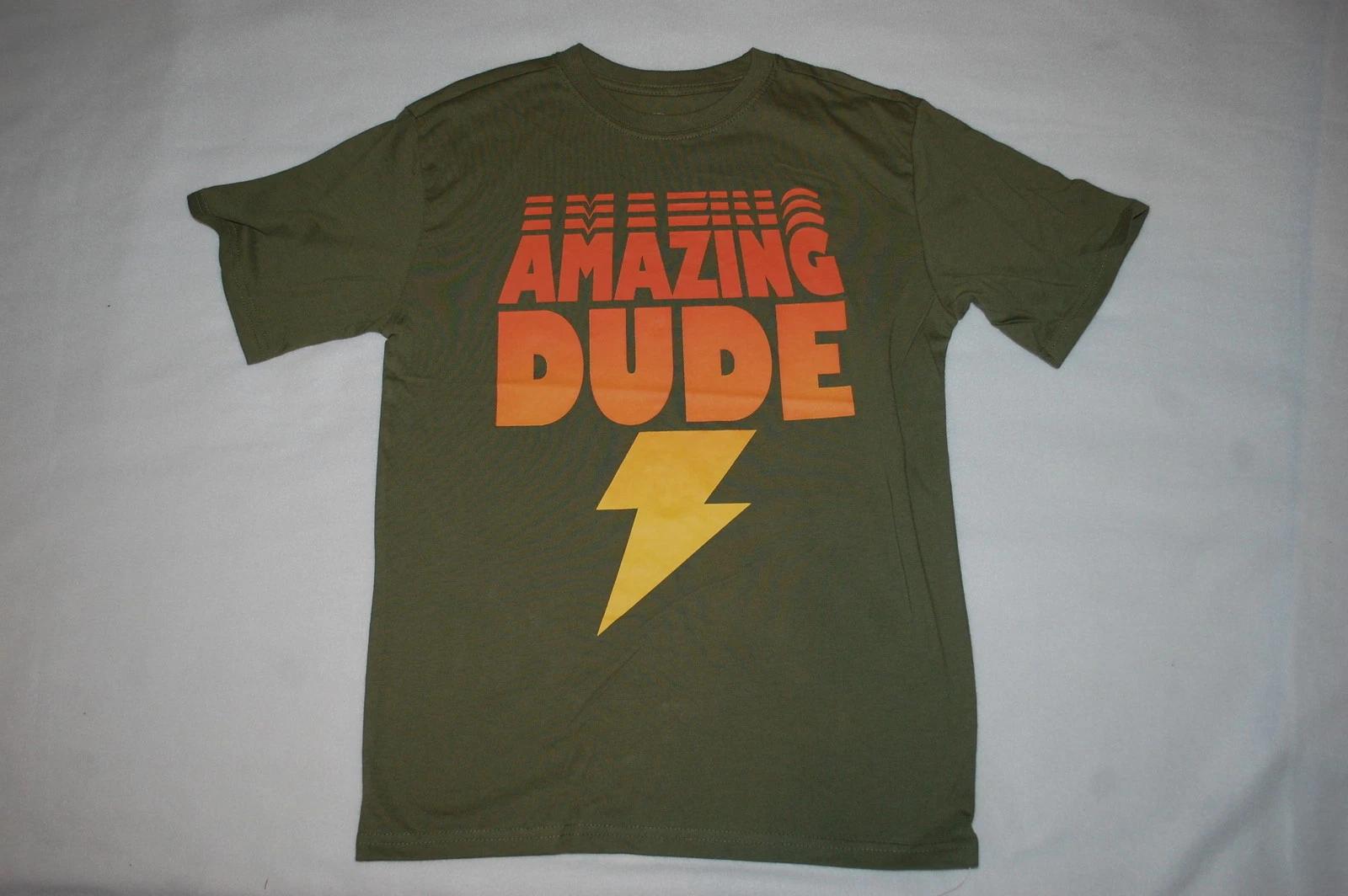 Boys S/S Tee Shirt AMAZING DUDE Olive Green LIGHTNING BOLT 160