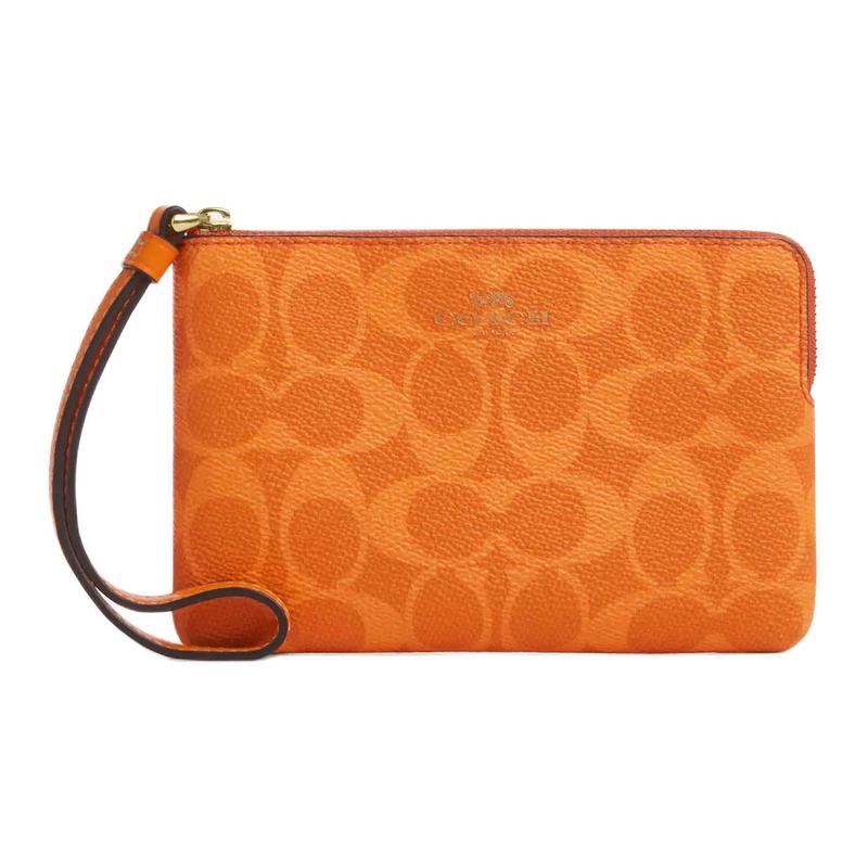 COACH Wristlet 16 Classic Logo Coated Canvas Clutch Small Women s Orange оранжевый