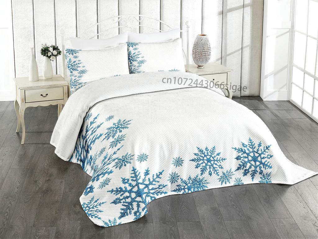 Comforter Snowflake Snow Pattern Winter Decorative 3 Piece Bedding Set With 2 Pillow Shams King Twin Size Bed Collection