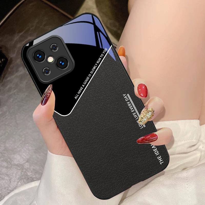 Leather Grid Element For Oppo Find X5 X8 Pro X3 Lite A72 58 73 54S F11 79 Reno 6 4Z 5G Nord N200 Tempered Glass Phone Case