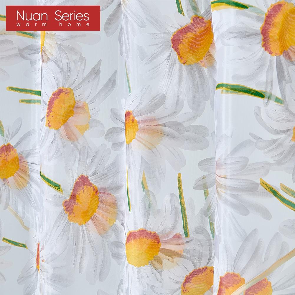 2PC Nuan Series Fashionable Modern Countryside Style Sunflower Print Light and Thin Valance for Small Window Kitchen Curtain Home Decor