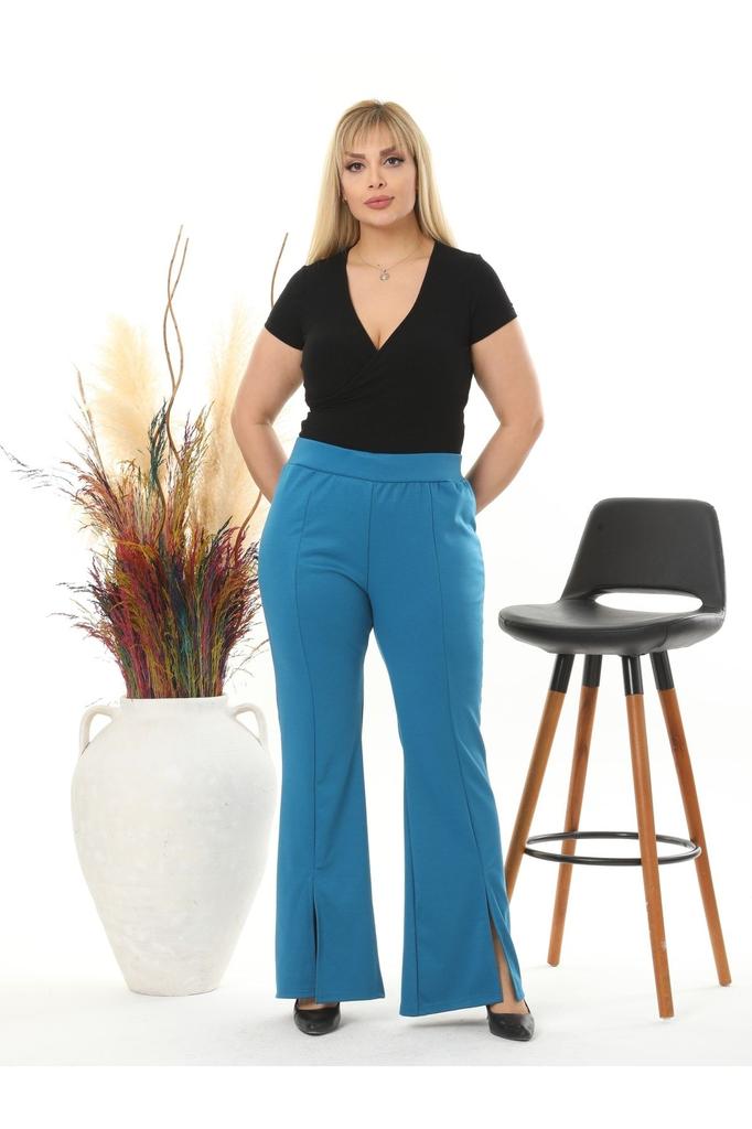 Women's Style Plus Size Pants Large Size Front Slit Wide Leg Flexible Steel interlock Trousers