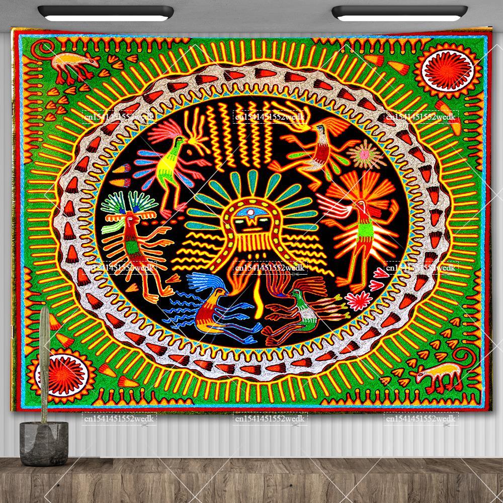 Mexico Mexican Mayan Tribal Art Tapestry Wall Hanging Ethnic Paintings Psychedelic Aesthetic Background Cloth Home Decorations