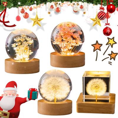Flower Desk Lamp Office Home Decor Forever Flowers Crystal Ball Light Round Ball Night Lamp Gifts for Men Women Kids Boys Girls