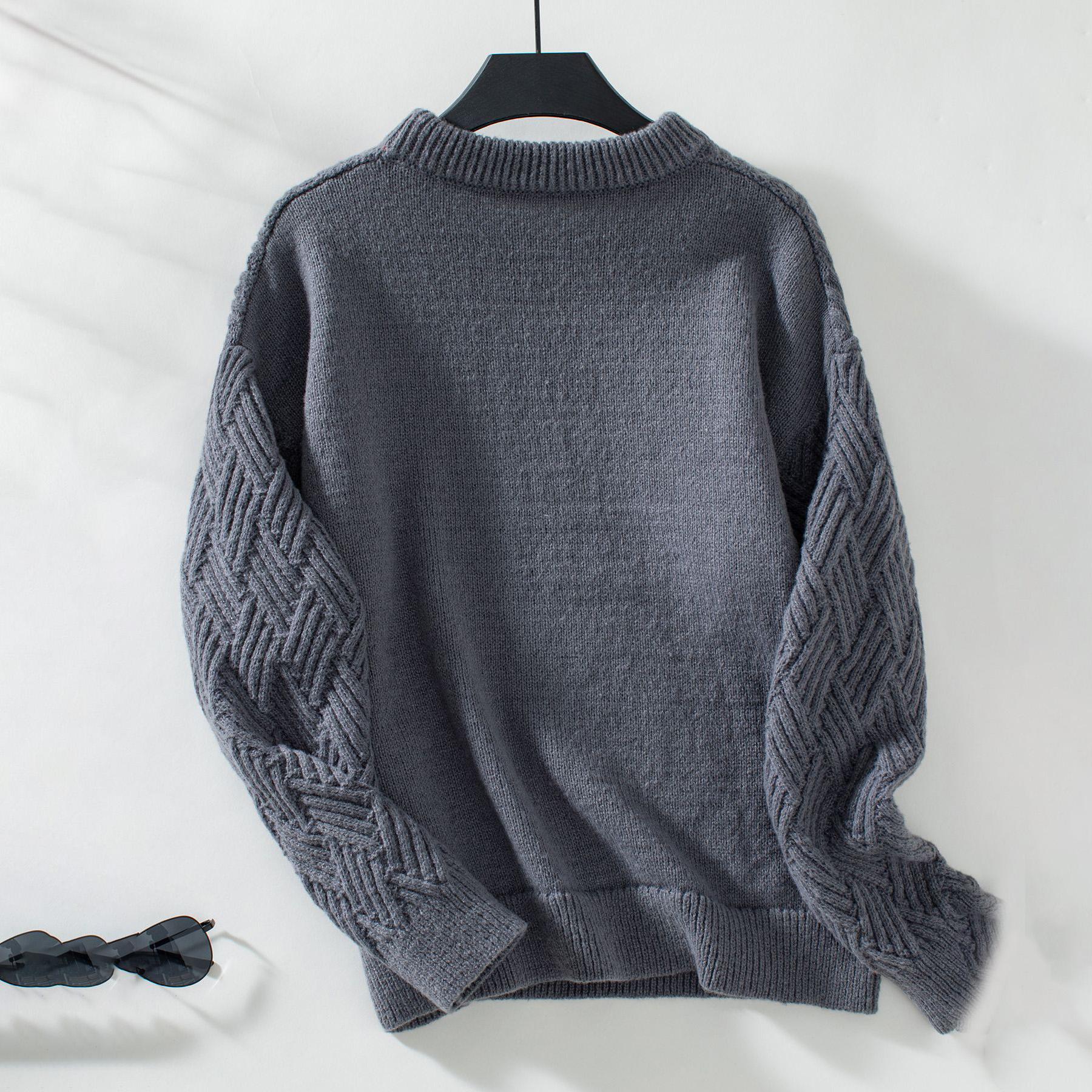 Осень-зима Винтажный свободный топ с длинными рукавами однотонный кардиган трикотажный — фото 11