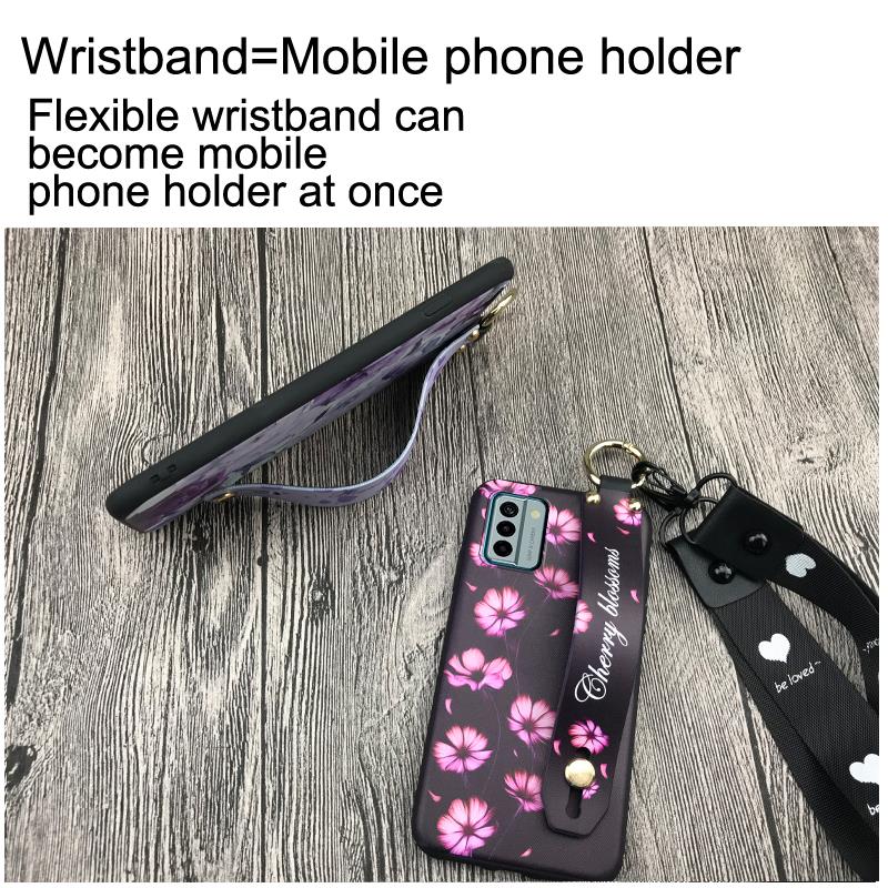 Silicone Lanyard Phone Case For Nokia G22 Anti-knock Ring Waterproof Soft case Anti-dust Phone Holder Shockproof Flower