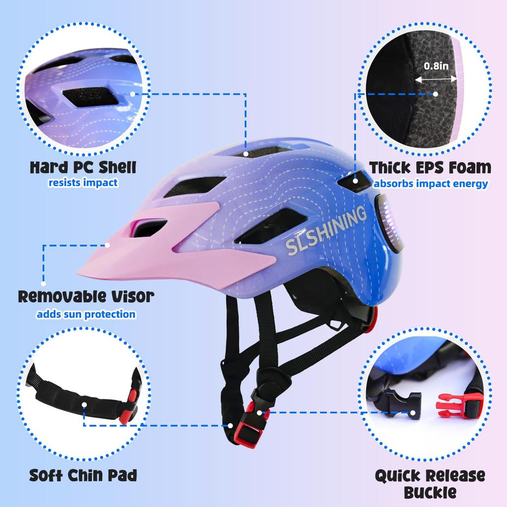 Kids Bicycle Helmet with Led Helmet, Child Sports Safety Cycling Balance Bike Roller Skating Helmet