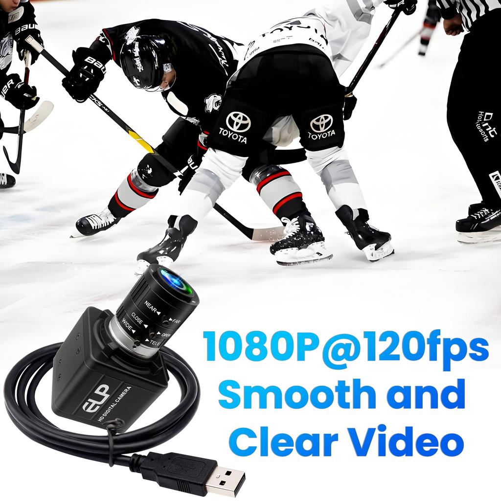ELPCAM USB-kamera 4K 120fps 1080P Høyhastighets golfsvingkamera 12 megapiksel USB-webkamera med 3X manuell optisk zoomlinse PC-kamera Plug and Play Live