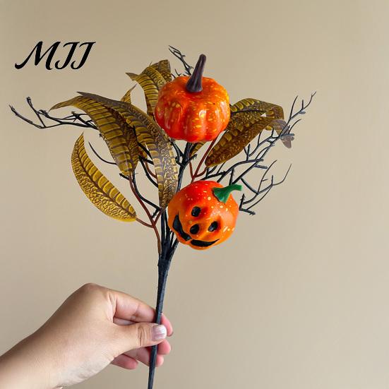Black And Orange Bouquet Halloween Flowers Decorations, Artificial with Pumpkin Rose Eucalyptus Maple Leaf Autumn Harvest Floral Stems, Indoor