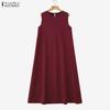 ZANZEA Rochie Casual de Vară Femei cu Gât Rotund, Largă, Fără Mâneci
