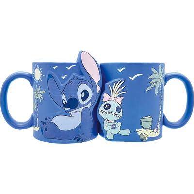Tasses Disney "Stitch et Scrump", Paire (Ensemble 2 pièces), Produits Lilo & Stitch, Bleu, Approx. 8 x 9 cm, 340ml, SAN4857