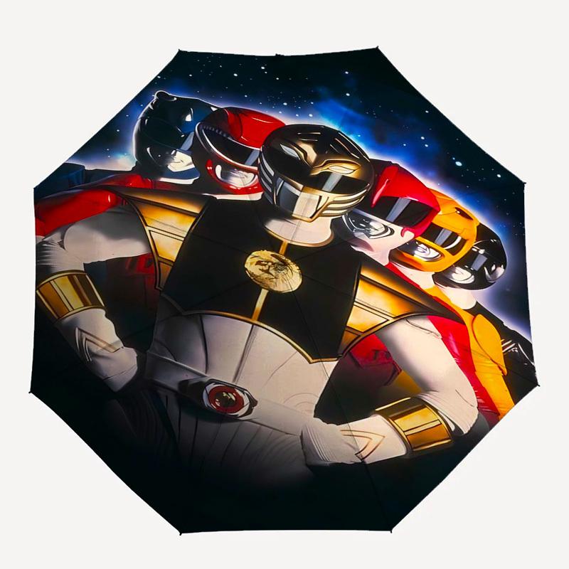 Power Rangers, Team Themed Automatic Opening and Closing Umbrella, Compact Travel Umbrella, Lightweight and Portable, Suitable for Beach Com