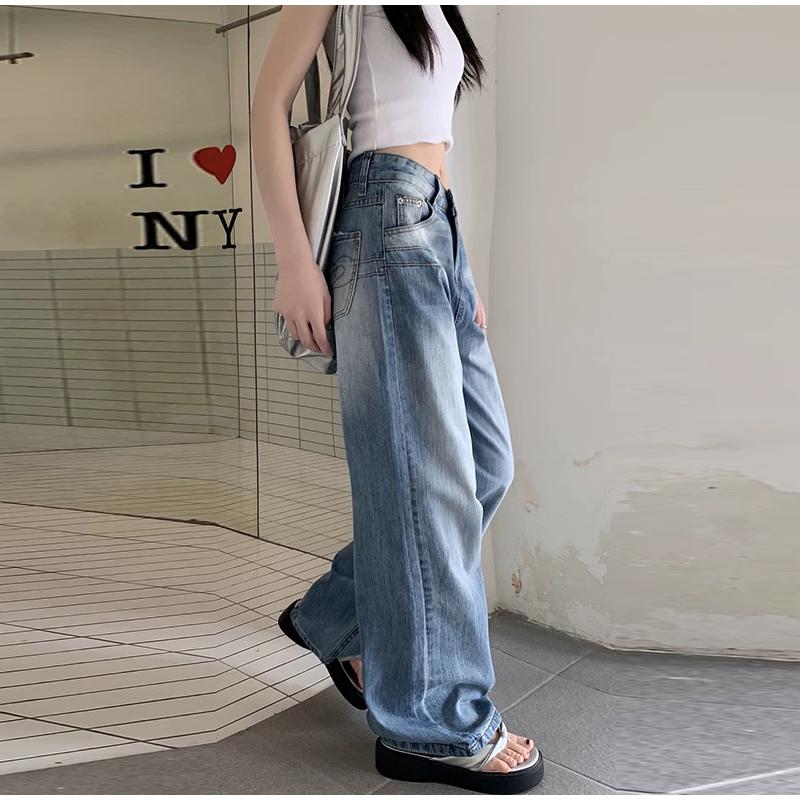 High Waist Straight Leg Jeans Women's Early Spring Plus Size Pear Shaped Body High Street Wide Leg Long Denim Pants