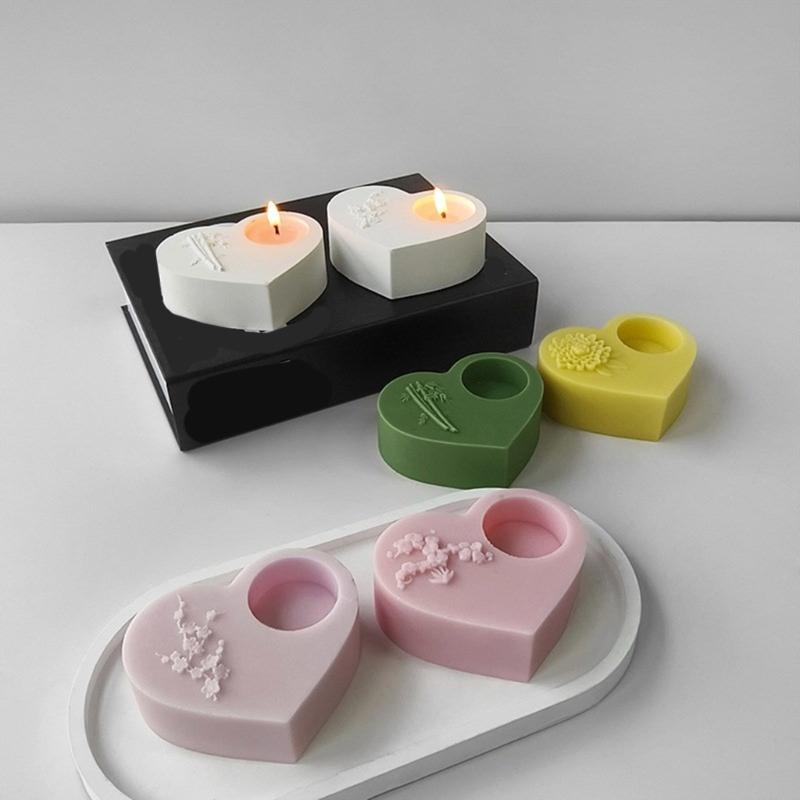 Epoxy Candlestick Silicone Mold Candle Base Mould Heart Shaped Candle Holder Molds Ornaments Home Decorations Mould