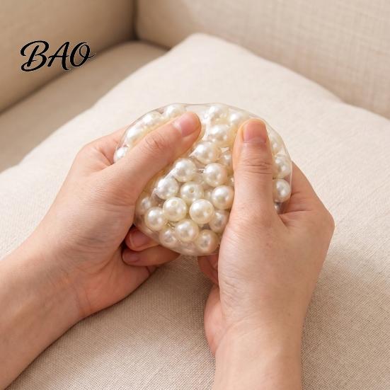 Portable Anxiety Relief Gifts Pearl Bead Filled Stress Toy, Soft TPR Sensory Relaxation Squeeze Ball, Comforting Balls Slow Rebound Rice Cake Texture