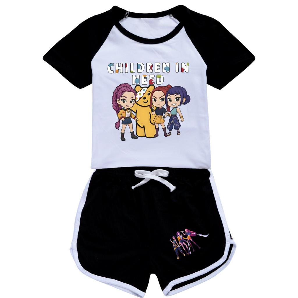 5103 Kids Girls POP Rumi Zoey Mira Print T-shirt Shorts Sport Tracksuit Clothes Set