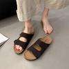 Fashion Summer New Style Flat Sandals Women Fashion Round Head Shallow Mouth Open Toe Cow Suede Set Foot Anti-slip Wear Slippers