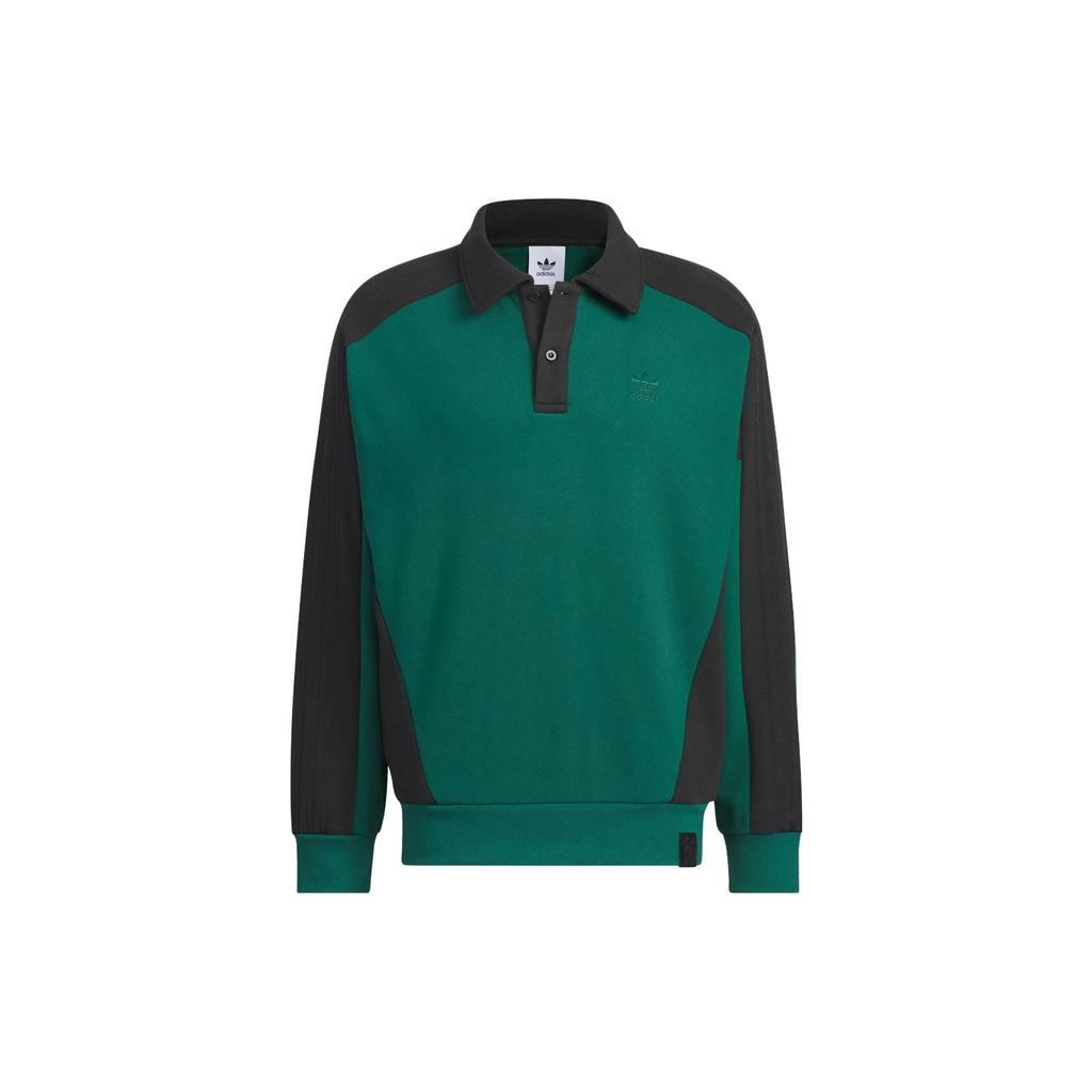 Adidas Originals Unisex Color Block Polo Sweatshirt Dark Green Black IZ1537
