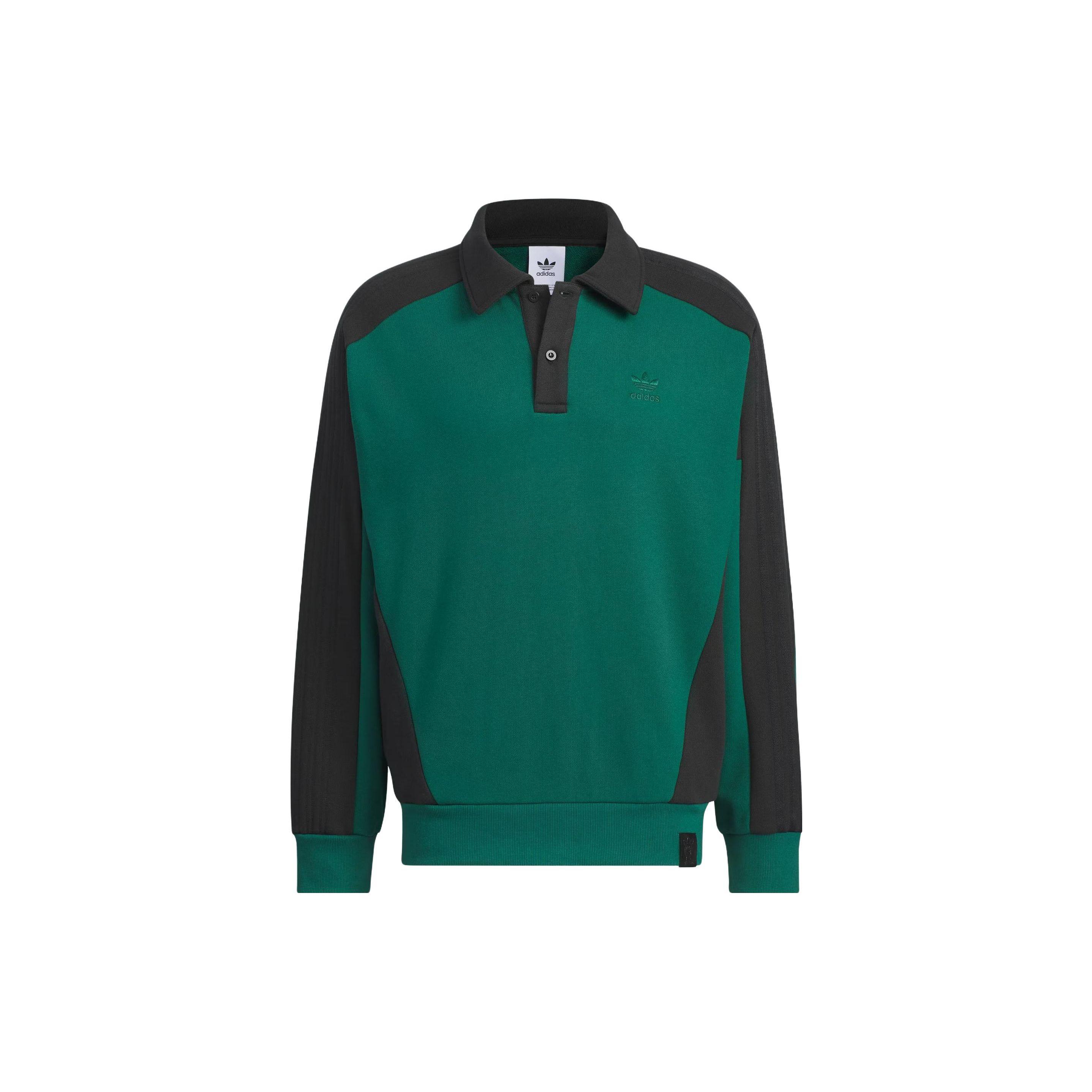 Adidas Originals Unisex Color Block Polo Sweatshirt Dark Green Black IZ1537 S