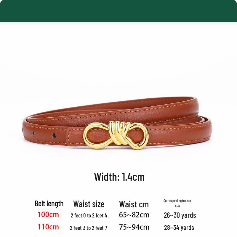 Women's Leather Belt with Rope Knot, H Buckle, Thin Waistband - 2026 Fashionable Accessory