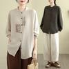 Camicia a Maniche Lunghe Ricamo Cinese Retrò in Cotone e Lino Primavera Autunno Nuova Larga Casual Versatile Top